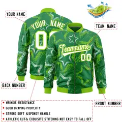 Kelly Green Star Pattern Varsity Letterman Bomber Jacket 2