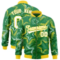 Kelly Green Star Pattern Varsity Letterman Bomber Jacket 1