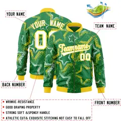 Kelly Green Star Pattern Varsity Letterman Bomber Jacket 2