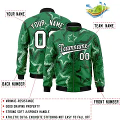 Kelly Green Star Pattern Varsity Letterman Bomber Jacket 2