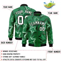 Kelly Green Star Pattern Varsity Letterman Bomber Jacket 5