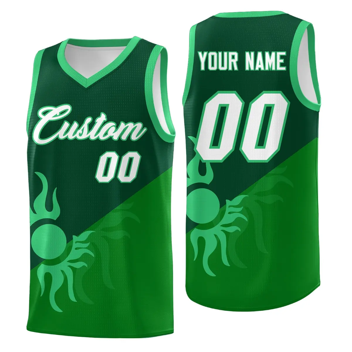 Kelly Green Sunburst Two Tone Athletic Basketball Jersey
