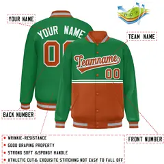 Kelly Green Texas Orange Color Block Varsity Full-Snap Letterman Jacket 2