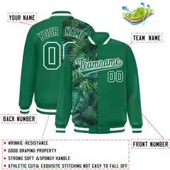 Kelly Green Two Tone Split Flower Pattern Varsity Letterman Jacket 2