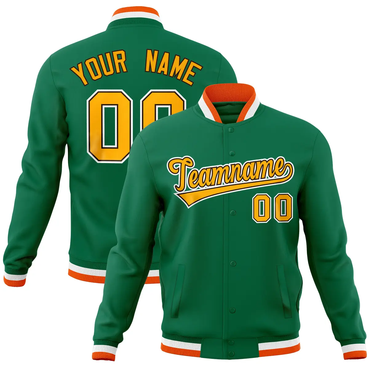 Kelly Green Varsity Full-Snap Letterman Baseball Jacket