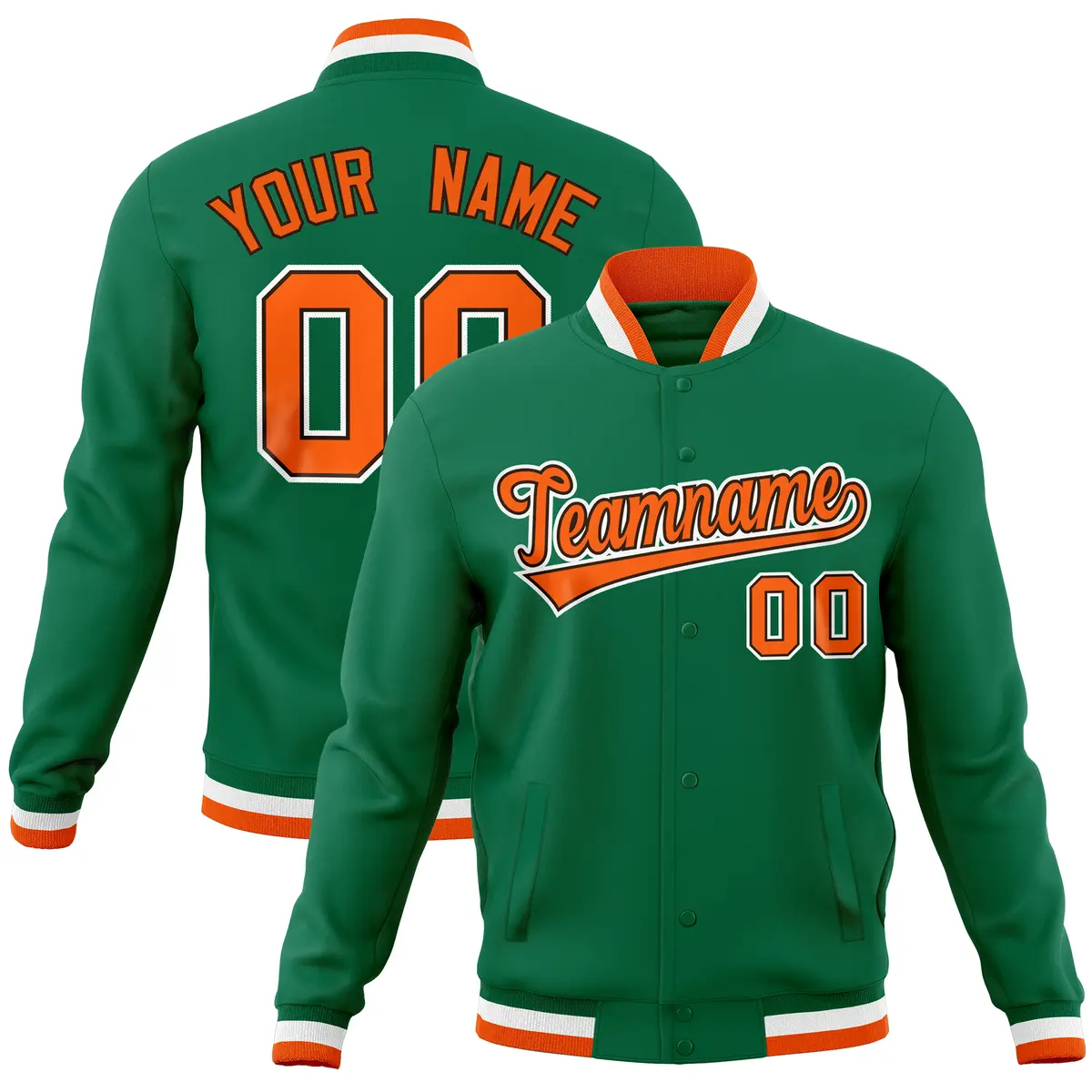 Kelly Green Varsity Full-Snap Letterman Baseball Jacket
