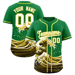 Kelly Green Wave Graffiti Baseball Jersey 1