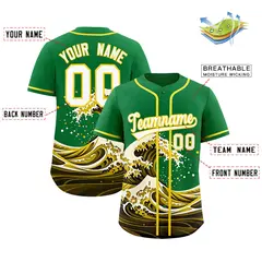 Kelly Green Wave Graffiti Baseball Jersey 2