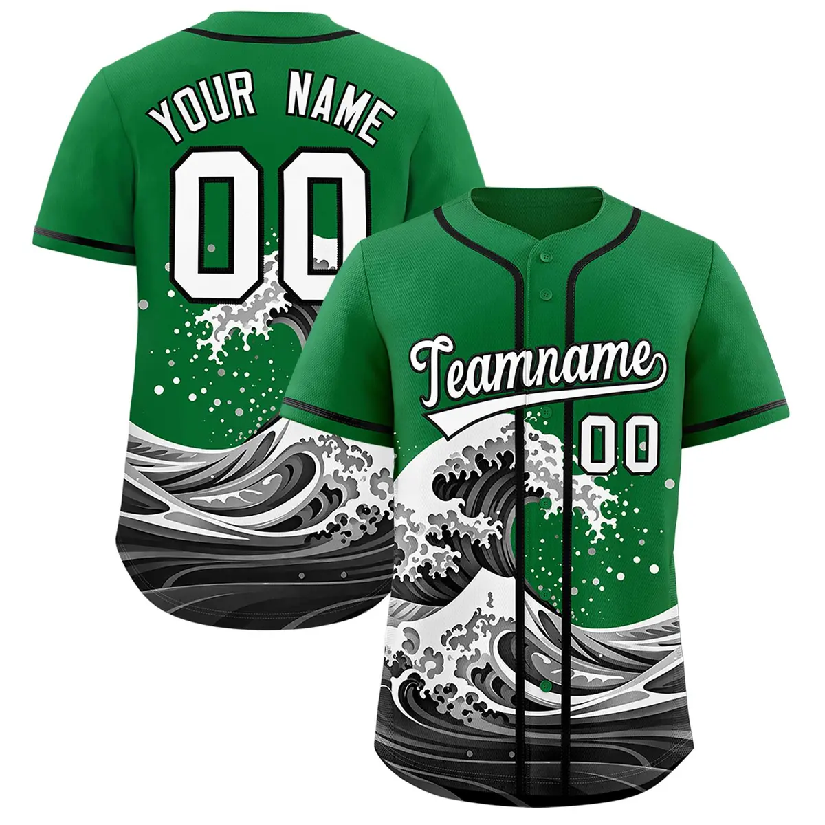 Kelly Green Wave Graffiti Baseball Jersey