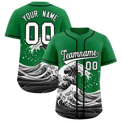 Kelly Green Wave Graffiti Baseball Jersey 1
