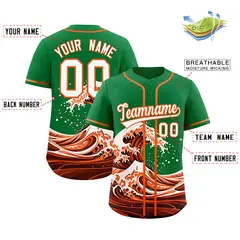 Kelly Green Wave Graffiti Baseball Jersey 2