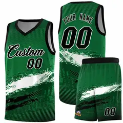 Kelly Green White and Black Graffiti Pattern Basketball Jersey