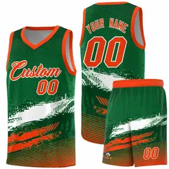 Kelly Green White and Orange Graffiti Basketball Jersey 1