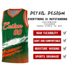 Kelly Green White and Orange Graffiti Basketball Jersey 2