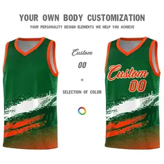 Kelly Green White and Orange Graffiti Basketball Jersey 3