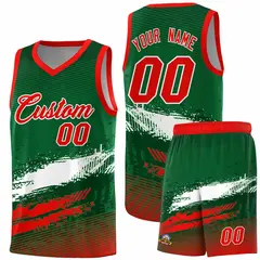 Kelly Green White and Red Graffiti Basketball Jersey 1