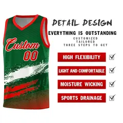 Kelly Green White and Red Graffiti Basketball Jersey 2