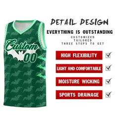 Kelly Green White Bat Pattern Halloween Basketball Jersey 2