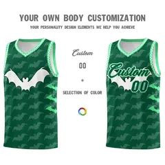Kelly Green White Bat Pattern Halloween Basketball Jersey 3