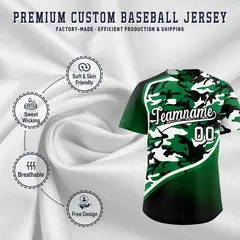 Kelly Green White Black Camo Gradient Baseball Jersey 3