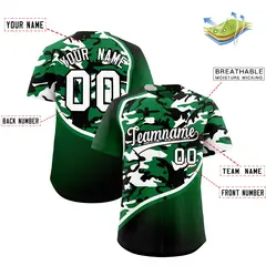 Kelly Green White Black Camo Gradient Baseball Jersey 4