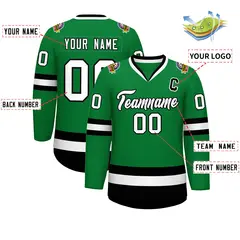 Kelly Green White-Black Classic Hockey Jersey 2