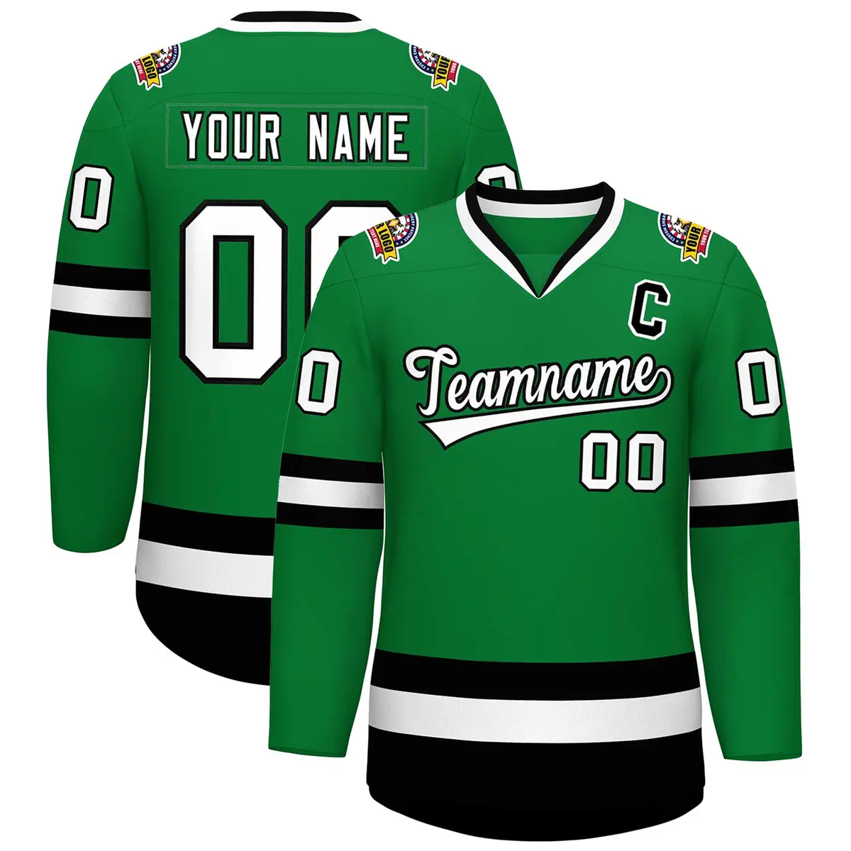 Kelly Green White-Black Classic Hockey Jersey