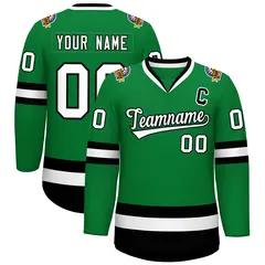 Kelly Green White-Black Classic Hockey Jersey 1