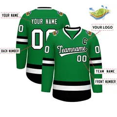 Kelly Green White-Black Classic Hockey Jersey 2