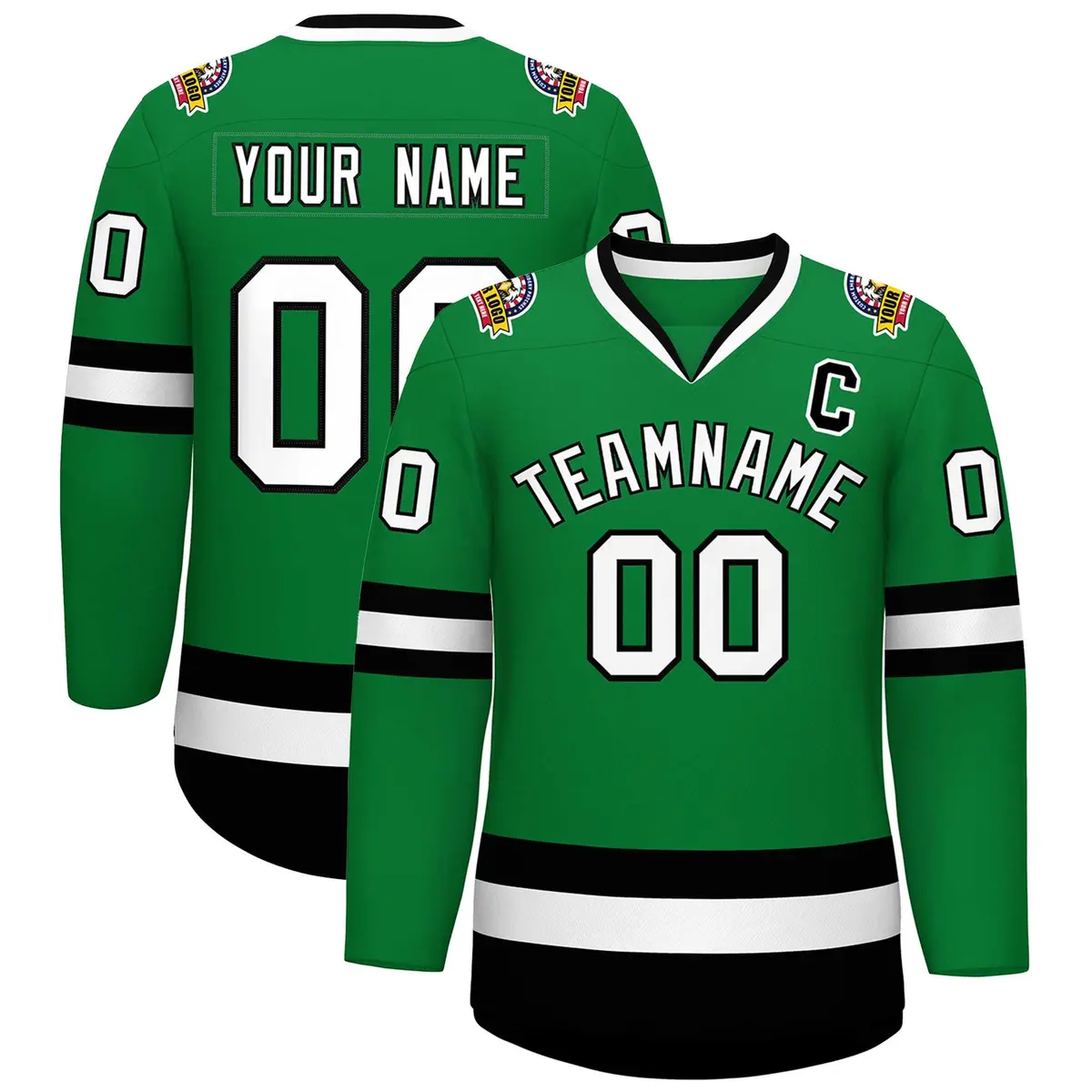 Kelly Green White-Black Classic Hockey Jersey