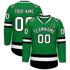 Kelly Green White-Black Classic Hockey Jersey 1