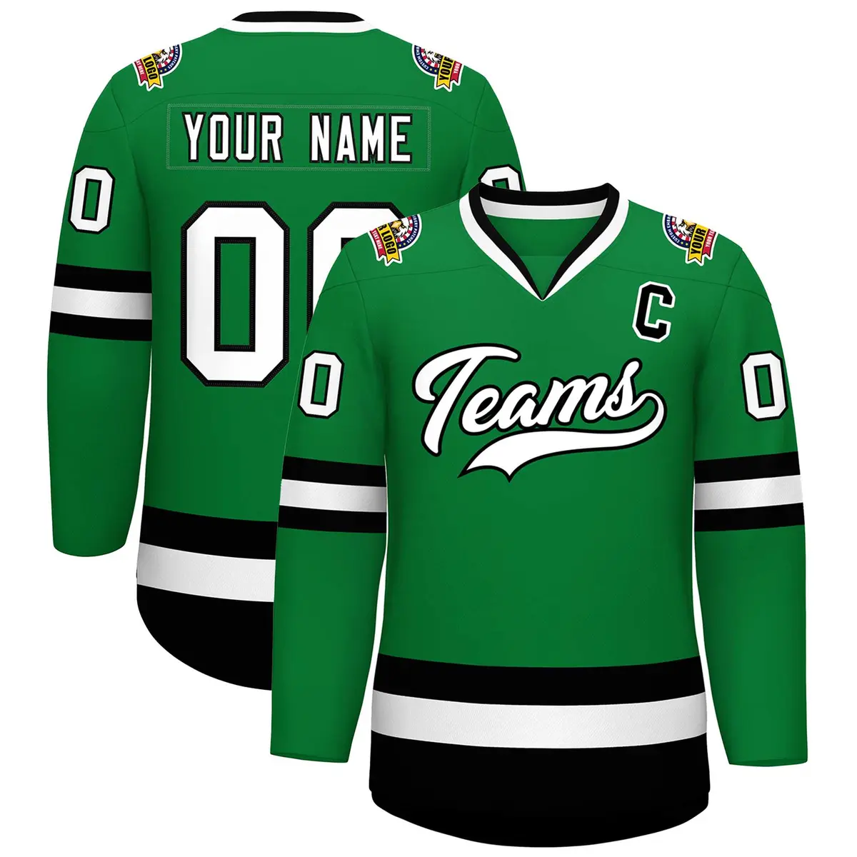 Kelly Green White-Black Classic Hockey Jersey