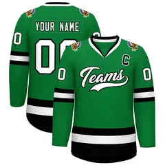 Kelly Green White-Black Classic Hockey Jersey 1