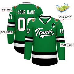 Kelly Green White-Black Classic Hockey Jersey 2