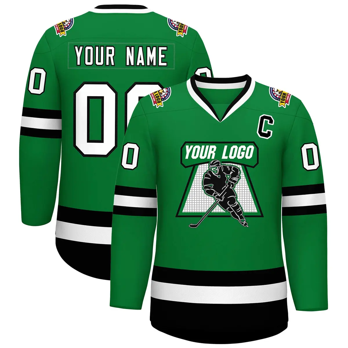 Kelly Green White-Black Classic Hockey Jersey