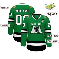 Kelly Green White-Black Classic Hockey Jersey 2
