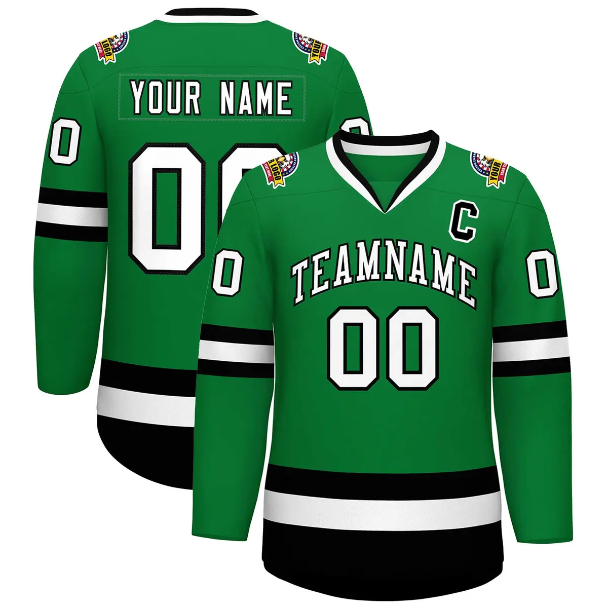 Kelly Green White-Black Classic Hockey Jersey