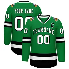 Kelly Green White-Black Classic Hockey Jersey 1