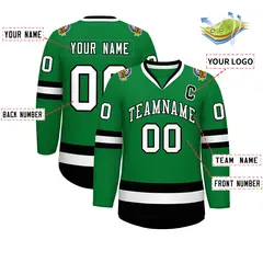 Kelly Green White-Black Classic Hockey Jersey 2
