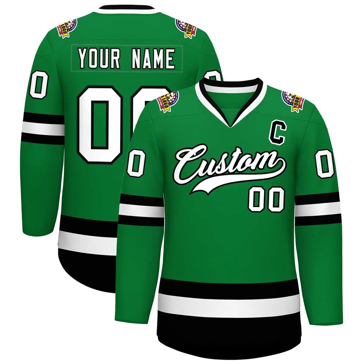 Kelly Green White-Black Classic Hockey Jersey