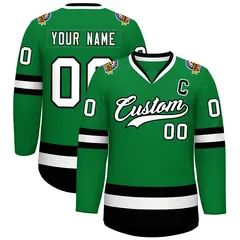 Kelly Green White-Black Classic Hockey Jersey 1
