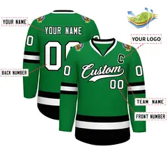 Kelly Green White-Black Classic Hockey Jersey 2