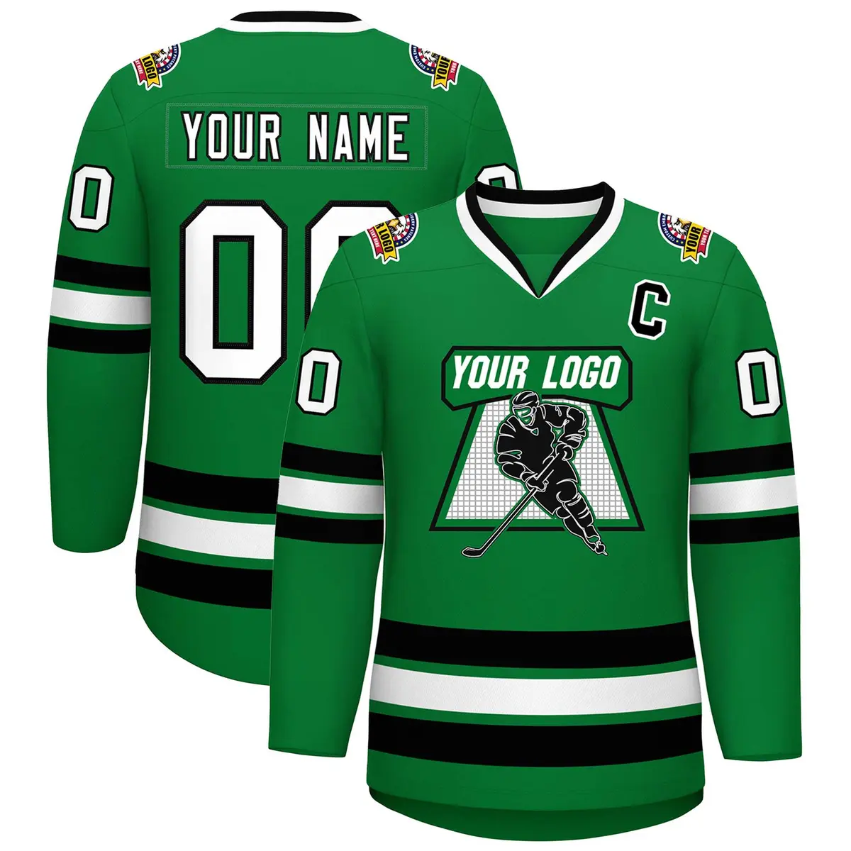 Kelly Green White-Black Classic Hockey Jersey