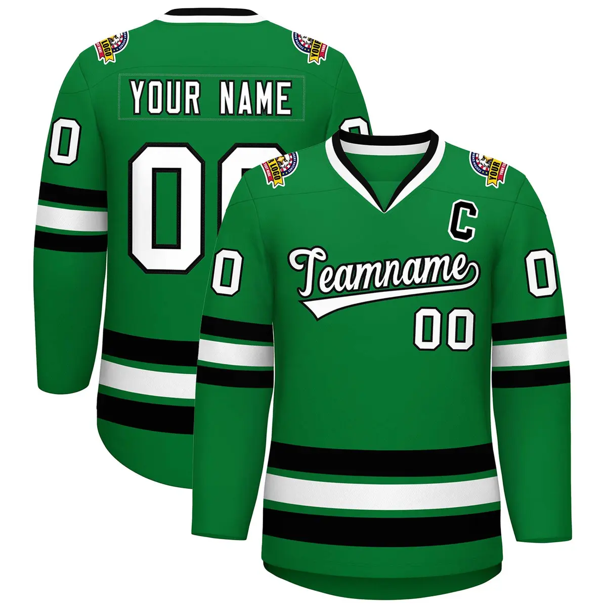 Kelly Green White-Black Classic Hockey Jersey