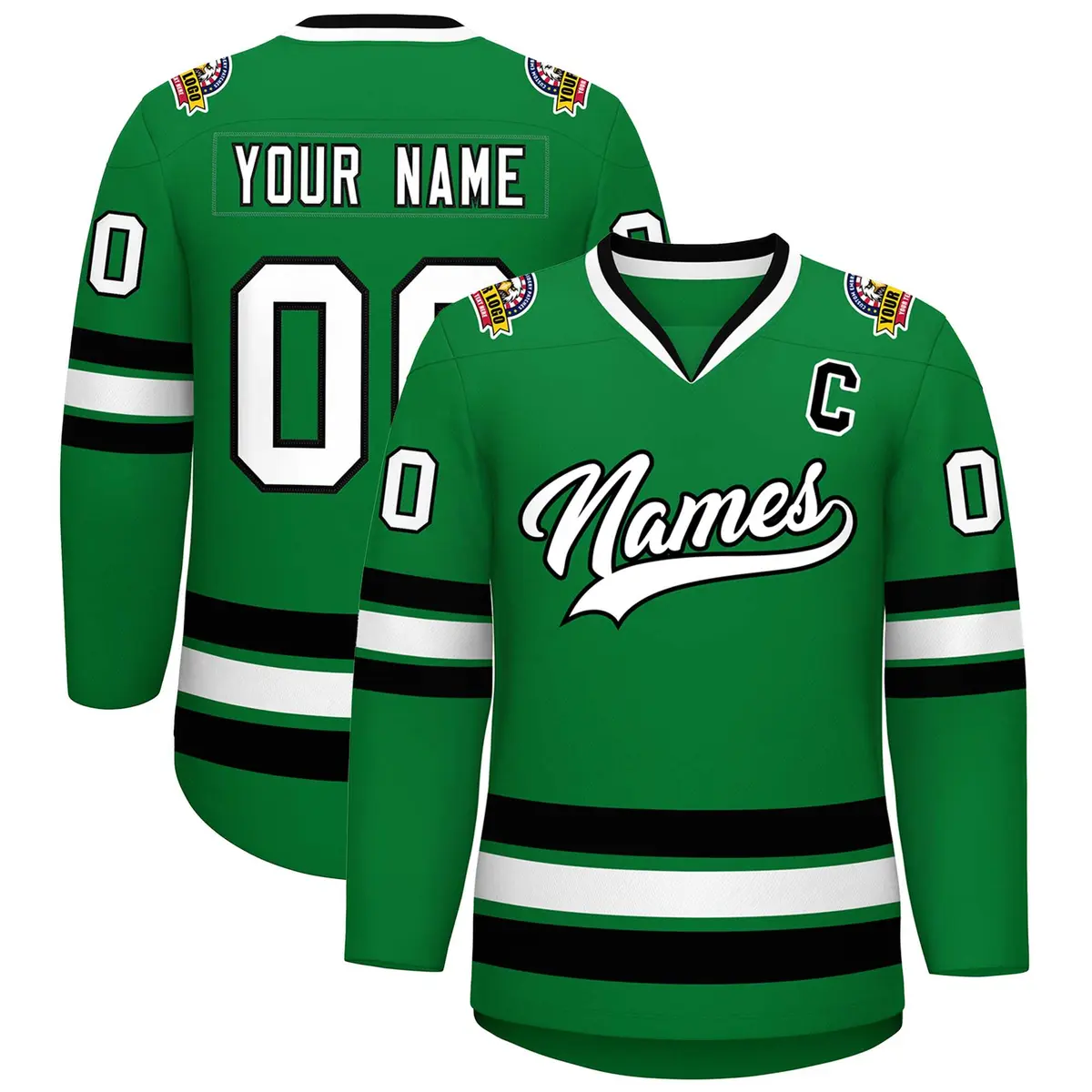 Kelly Green White-Black Classic Hockey Jersey