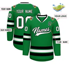 Kelly Green White-Black Classic Hockey Jersey 2