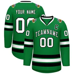 Kelly Green White-Black Classic Hockey Jersey 1