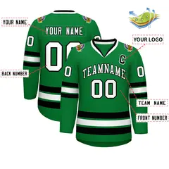Kelly Green White-Black Classic Hockey Jersey 2