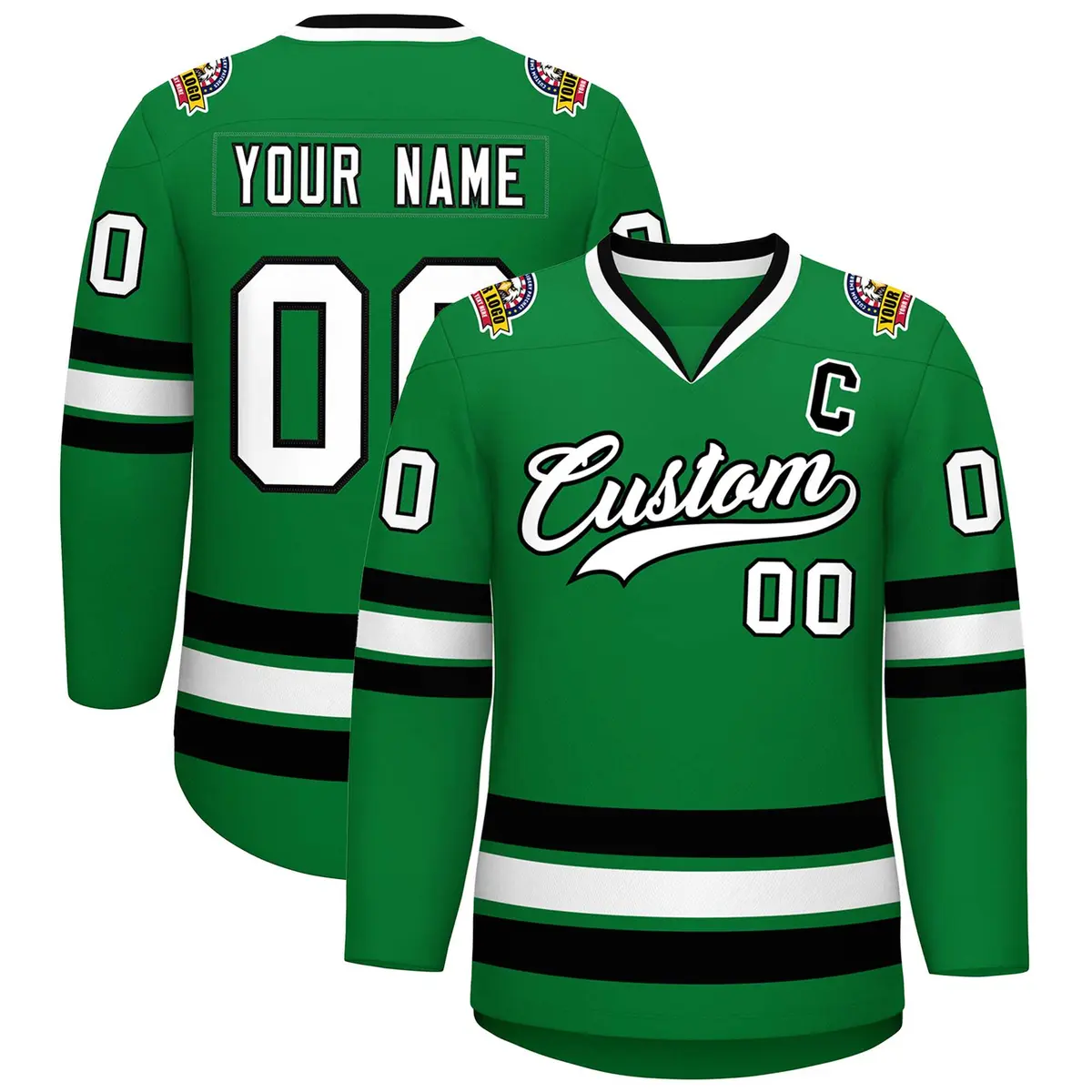 Kelly Green White-Black Classic Hockey Jersey