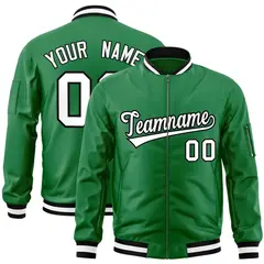 Kelly Green White Black Full-Zip Varsity Letterman Bomber Jacket